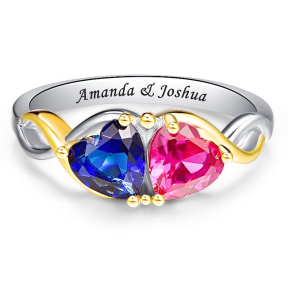 Personalized Infinity Promise Ring for Women 925 Sterling Silver Custom Rings with 2 Heart Cut Simulated Birthstones