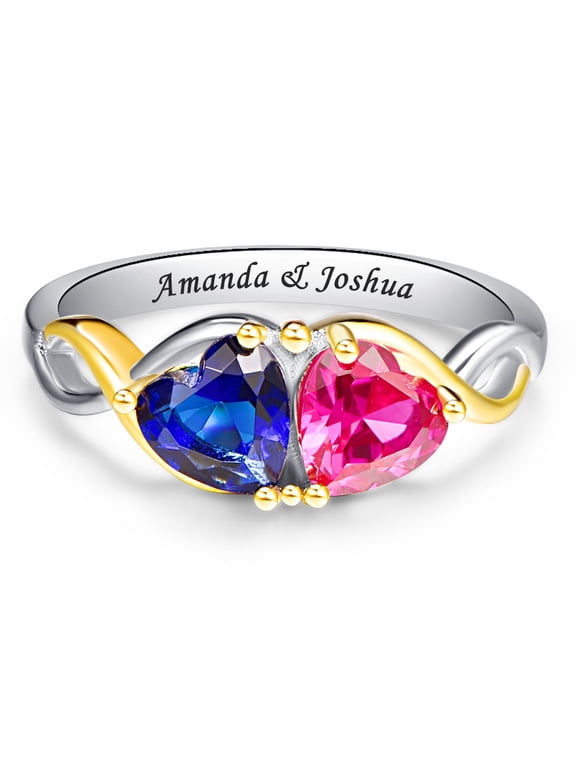 Personalized Infinity Promise Ring for Women 925 Sterling Silver Custom Rings with 2 Heart Cut Simulated Birthstones