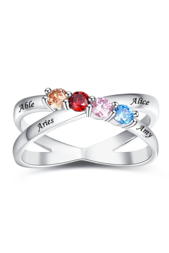 Personalized Infinity Promise Ring for Women 925 Sterling Silver Double Twisted Stacking Anniversary Ring with 4 Names