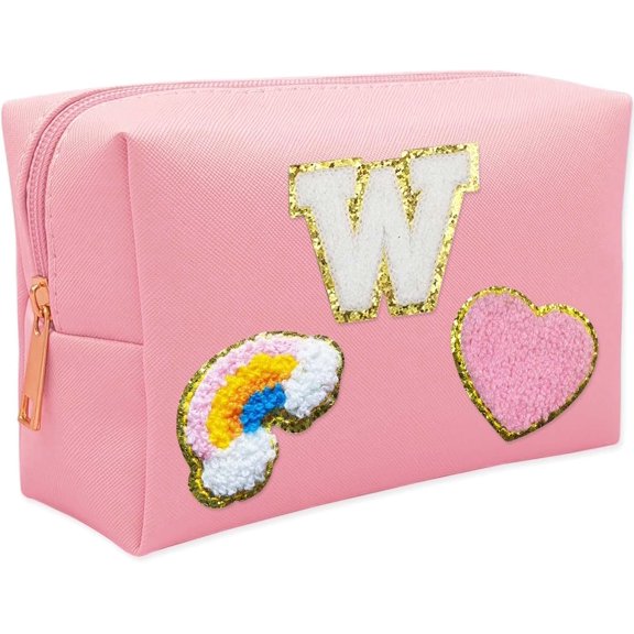 Personalized Inital Preppy Makeup Bag Set with Zipper, Monogram Travel Bag for Women, Cute Preppy Patch Toiletry Bag for Traveling Outdoors, Ideal for Christmas Thanksgiving