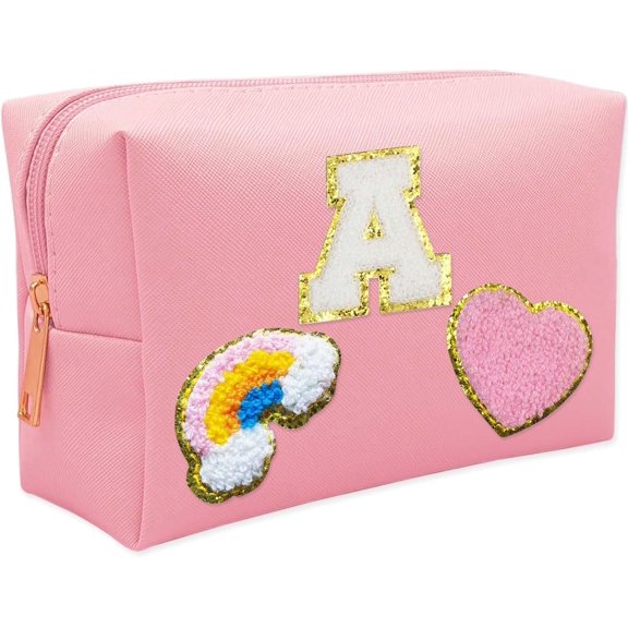 Personalized Inital Preppy Makeup Bag Set with Zipper, Monogram Travel Bag for Women, Cute Preppy Patch Toiletry Bag for Traveling Outdoors, Ideal for Christmas Thanksgiving