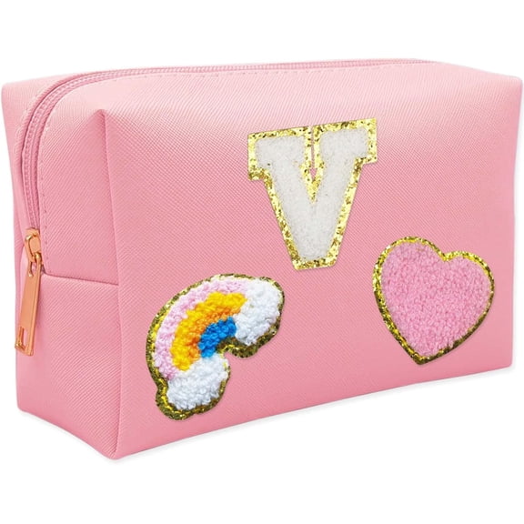 Personalized Inital Preppy Makeup Bag Set with Zipper, Monogram Travel Bag for Women, Cute Preppy Patch Toiletry Bag for Traveling Outdoors, Ideal for Christmas Thanksgiving