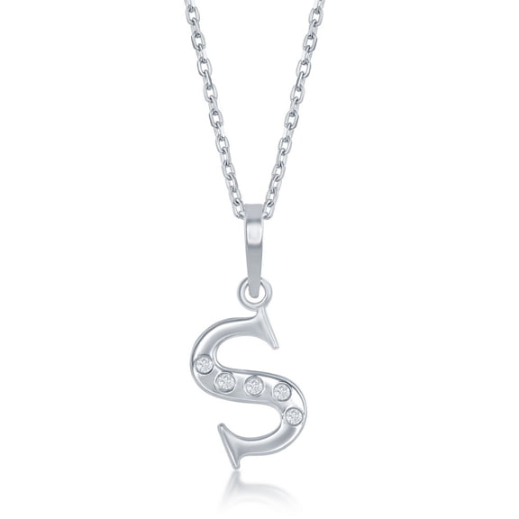 Personalized Initial 0.03cttw Diamond Sterling Silver with 16+2’’ Chain Italian Necklace Jewelry for Women or Teens