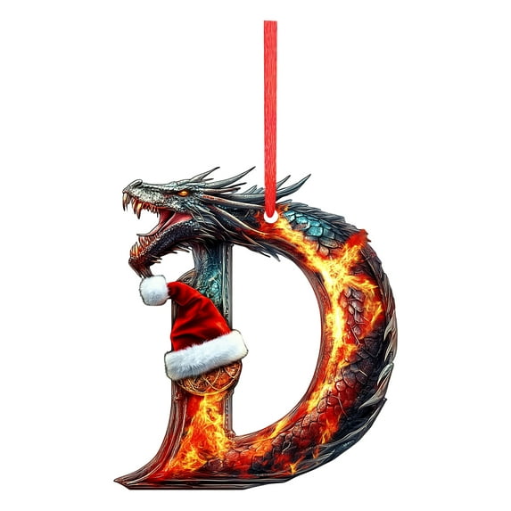 Personalized Initial A-Z Christmas Ornament Dragon Design Holiday Decoration for Tree Unique Custom Hanging Keepsake Gift