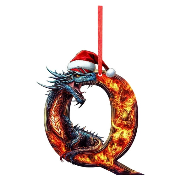 Personalized Initial A-Z Christmas Ornament Dragon Design Holiday Decoration for Tree Unique Custom Hanging Keepsake Gift