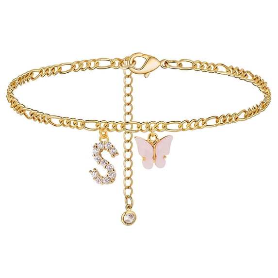 Personalized Initial Anklet Gold Plated Letter Charm with Butterfly Design for Women Girls