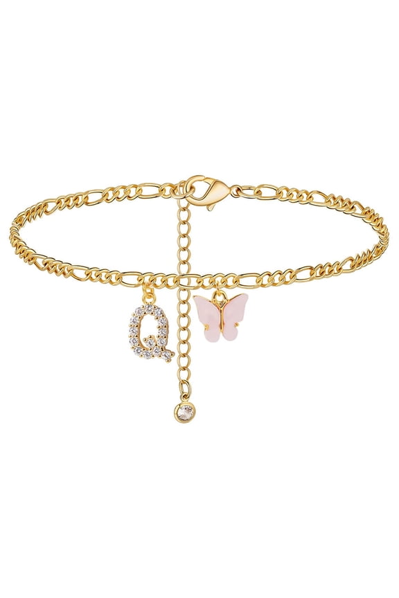 Personalized Initial Anklet Gold Plated Letter Charm with Butterfly Design for Women Girls