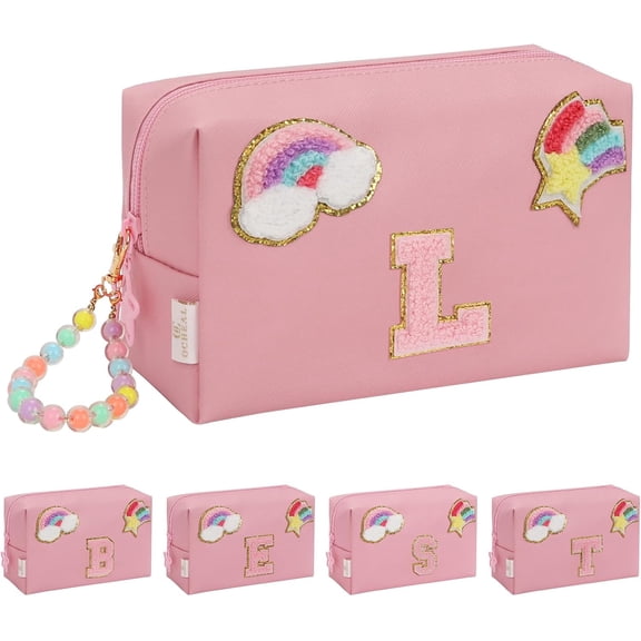 Personalized Initial Bag, Birthday Gifts for Girls 4 5 6 7 8 9 10 11 12 13 14 15 , Cute Bag Small Toiletry Bag Travel Make Up Organizer, for Teen Girl Women ,