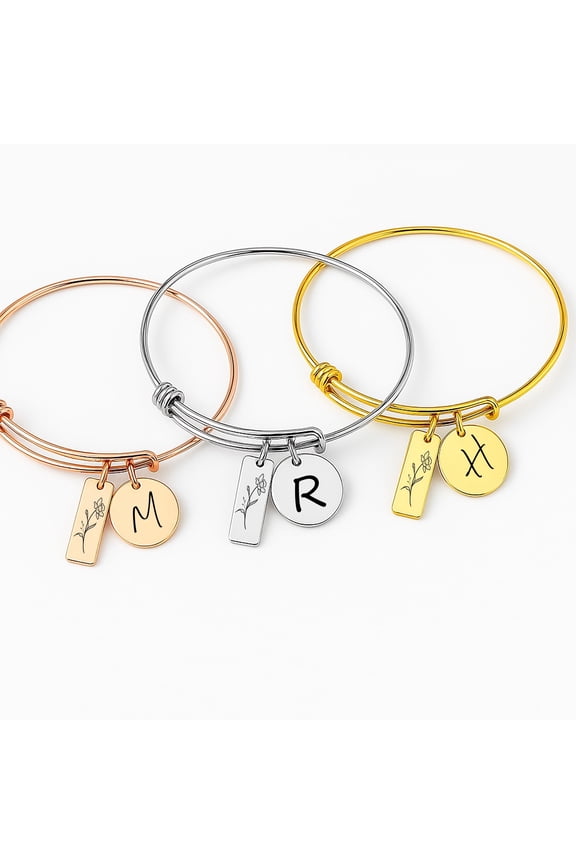 Personalized Initial Bracelet with Birth Flower - Handmade Gold Bracelet For Women Birth Month - Trending Mother's Day Gift for Mom, Custom Floral Jewelry - March Birthday Gifts for Women