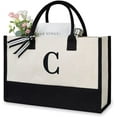 thumbnail image 1 of Personalized Initial Canvas Beach Bag, Monogrammed Gift Tote Bag for Women, 1 of 7