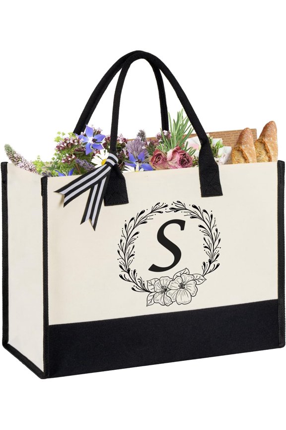Personalized Initial Canvas Tote Bag, Beach Bags for Women Birthday Gifts, Wedding for Mom Teachers Nurse