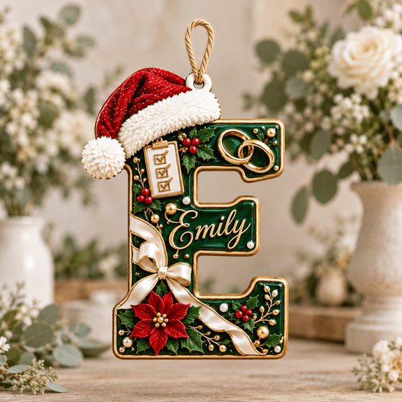 Personalized Initial Christmas Ornament, Wedding Planner Checklist and Rings, Wooden Tree Keepsake for 2026 Newlyweds