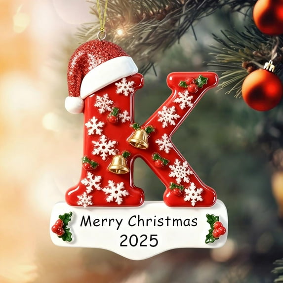 Personalized Initial Christmas Ornaments 2025, DIY Christmas Ornaments Tree Hanging, A-Z Letter Ornament, Resin Ornament for Christmas Tree, Xmas Gifts for Family Friends (K)