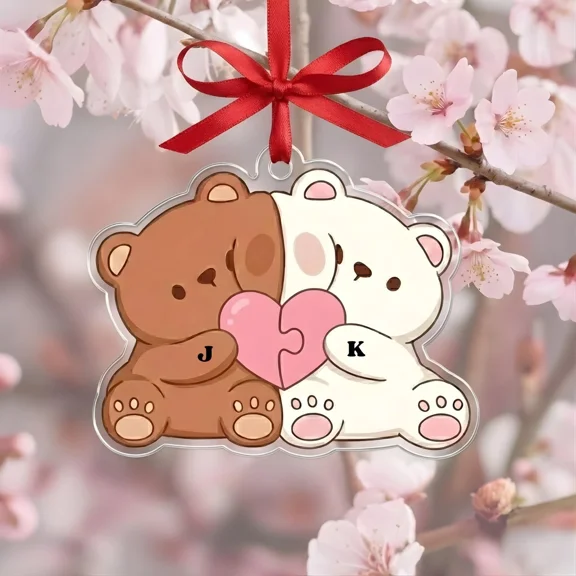 Personalized Initial Couple Bear Acrylic Suncatcher Cute Custom Gift