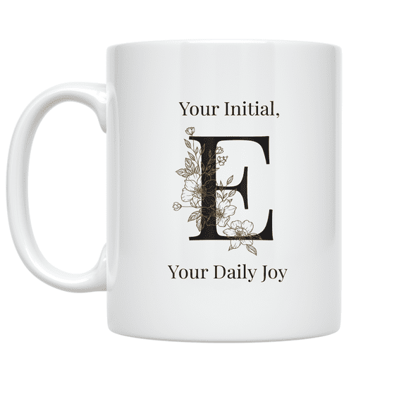 Personalized Initial Design - Floral Wreath Enthusiast - 11 oz Ceramic Coffee Mug