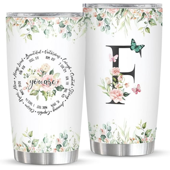 Personalized Initial F Tumbler 20oz, Monogrammed Gift for Women Birthday Mothers Day Religious Gift, Personalized Christian Gift for Women Initial Coffee Mug
