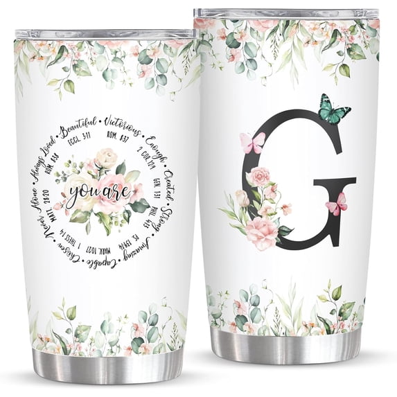 Personalized Initial G Tumbler 20oz, Monogrammed Gift for Women Birthday Mothers Day Religious Gift, Personalized Christian Gift for Women Initial Coffee Mug