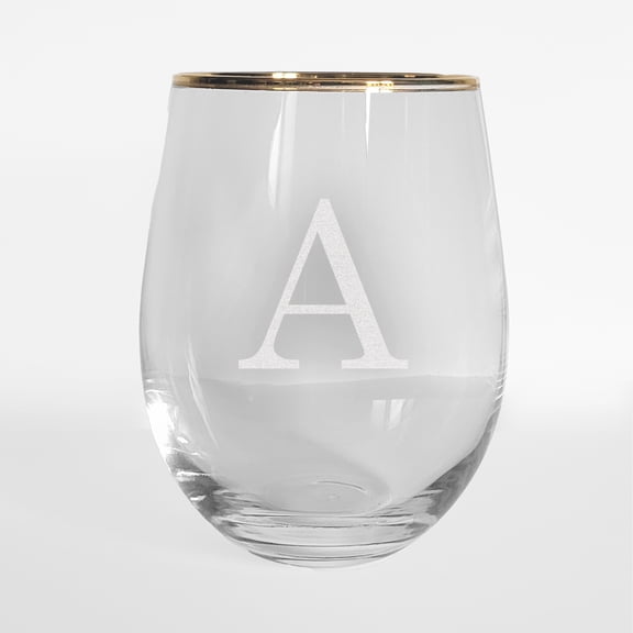 Personalized Initial Gold Rim Stemless Wine Glass