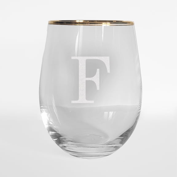Personalized Initial Gold Rim Stemless Wine Glass