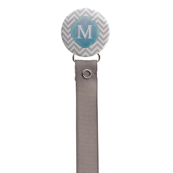 Personalized Initial Grey Chevron Pacifier Clip