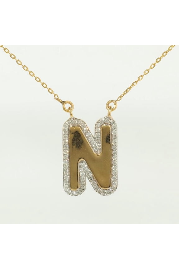 Personalized Initial Halo Diamond Necklace, 14k Solid Gold, Natural Diamonds, Custom Alphabet Pendant, Everyday Name Necklace, Ready To Ship