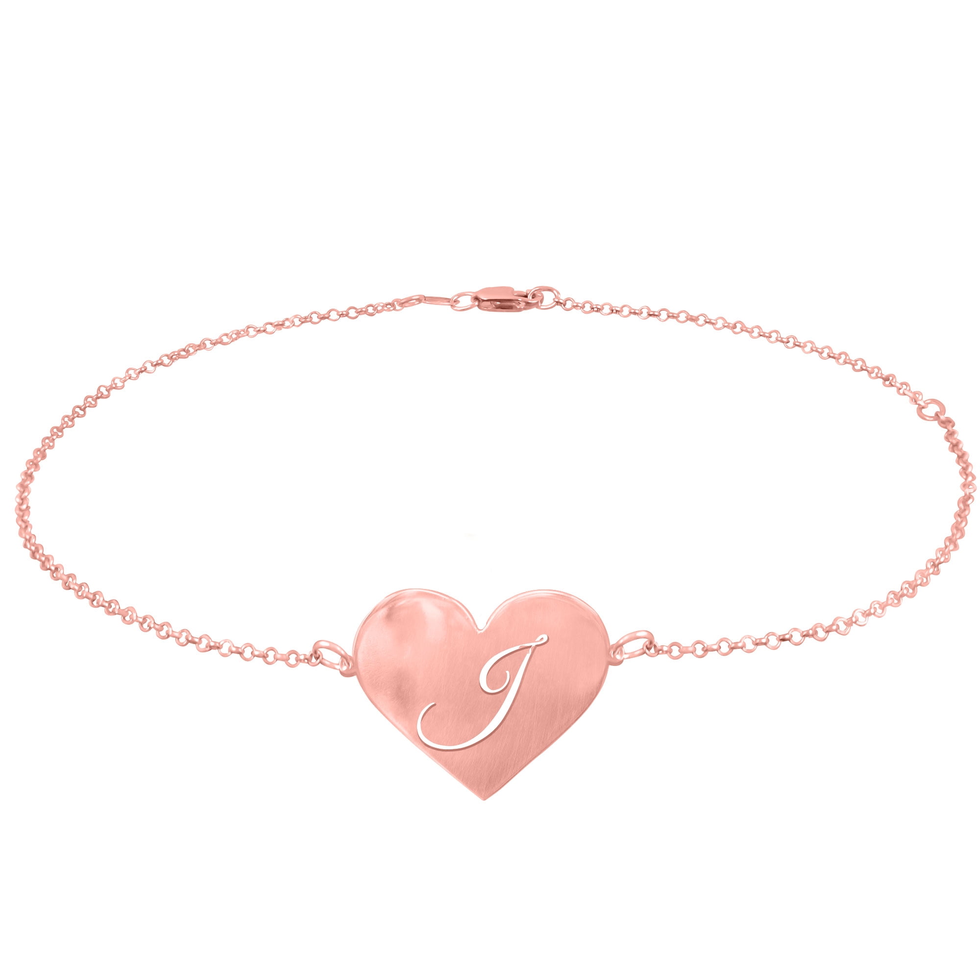 Personalized Initial Heart Anklet in 14Kt Rose Gold Plated Sterling Silver
