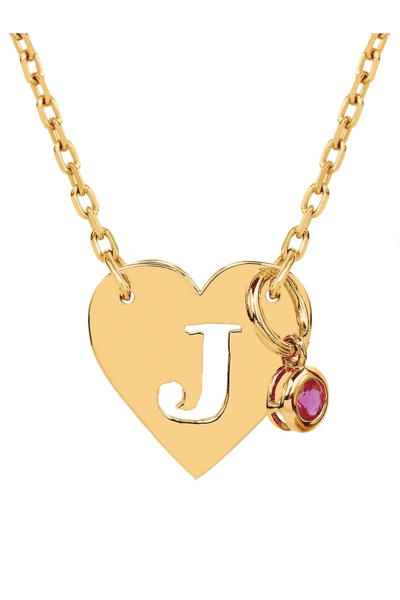 Personalized Initial Heart-Shaped Cut-out Necklace With Birthstone