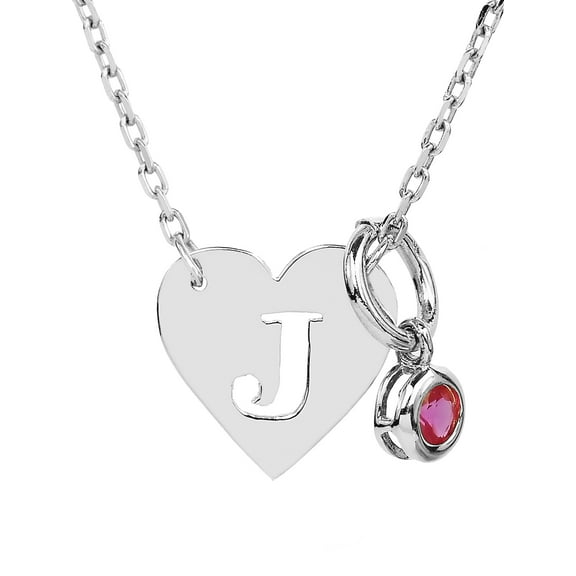 Personalized Initial Heart-Shaped Cut-out Necklace With Birthstone