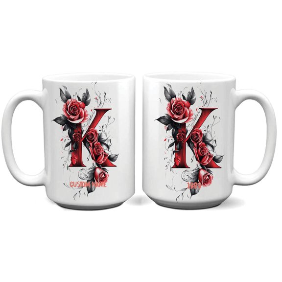 Personalized Initial 'K' Coffee Mug for Women - Custom Monogrammed Cup 11oz 15oz, Daily Coffee Use, Mother's Day, Father's Day, Birthday, Office Desk, Kitchen