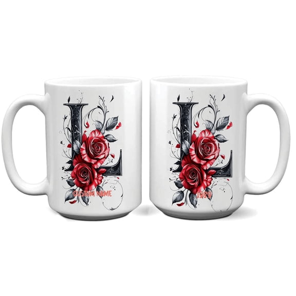 Personalized Initial L Coffee Mug for Women - Monogram Alphabet Cup 11oz 15oz - Stylish Custom Mug for Kitchen, Desk, Mother’s Day