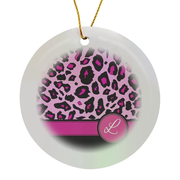 Personalized Initial L Monogrammed Hot Pink And Black Leopard Pattern Animal Print - Personal Letter, Circle Porcelain Ornament