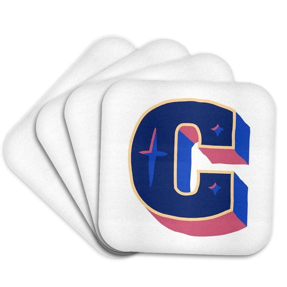 3drose, Personalized Initial Letter C 3d Blue, Set of 4 Coasters - Soft
