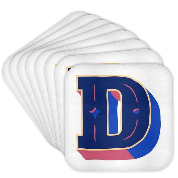 3drose, Personalized Initial Letter D 3d Blue, Set of 8 Coasters - Soft