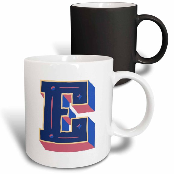 3drose, Personalized Initial Letter E 3d Blue, 11oz Magic Transforming Mug