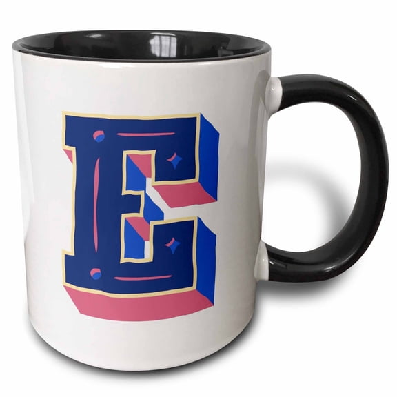 3drose, Personalized Initial Letter E 3d Blue, 11oz Two-tone Black Mug
