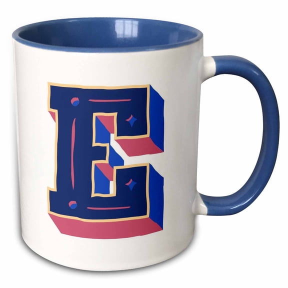 3drose, Personalized Initial Letter E 3d Blue, 11oz Two-tone Blue Mug