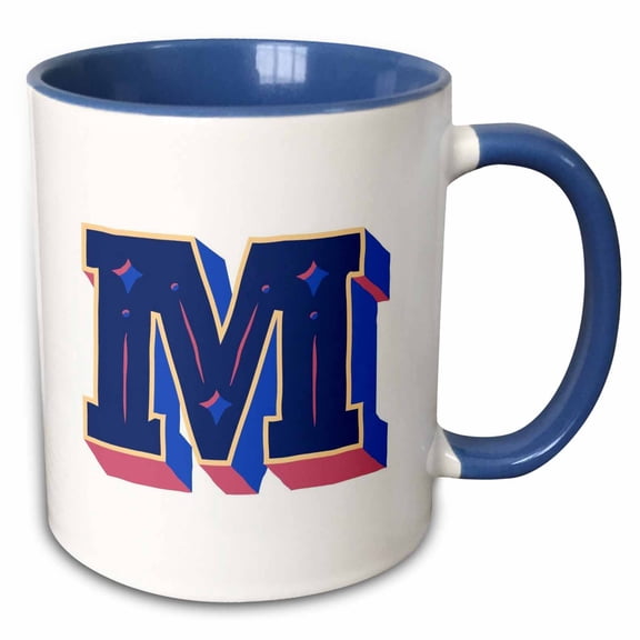 3drose, Personalized Initial Letter M 3d Blue, 11oz Two-tone Blue Mug