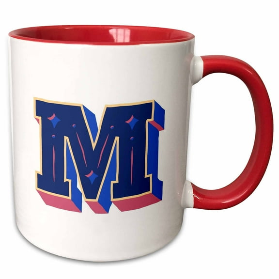 3drose, Personalized Initial Letter M 3d Blue, 15oz Two-tone Red Mug