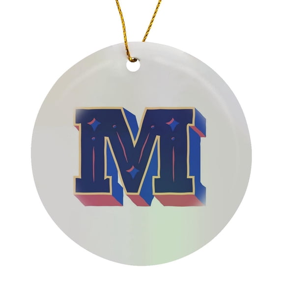 3drose, Personalized Initial Letter M 3d Blue, Circle Porcelain Ornament