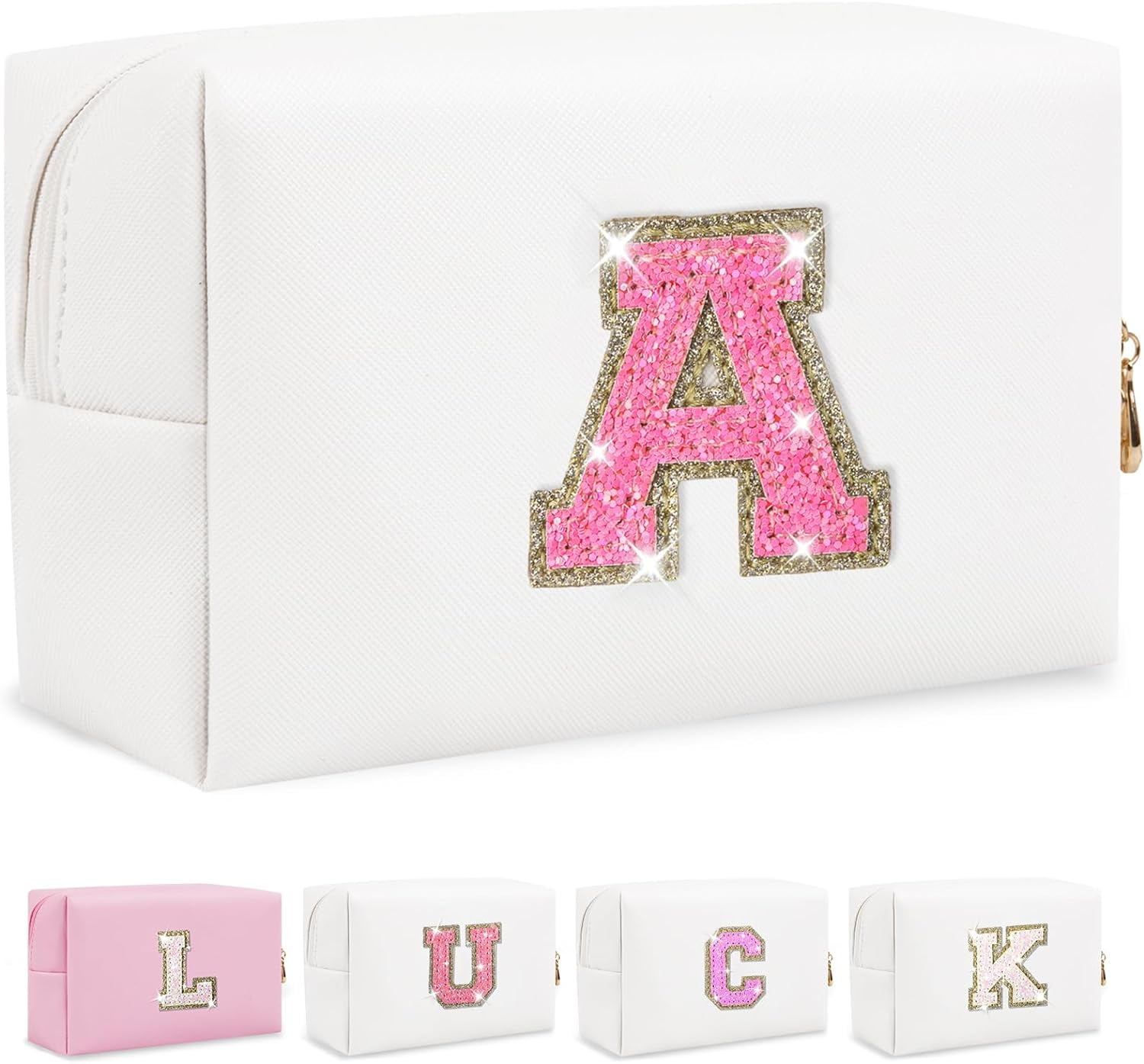 Personalized Initial Letter Makeup Bag, Preppy Glitter Letter Patch