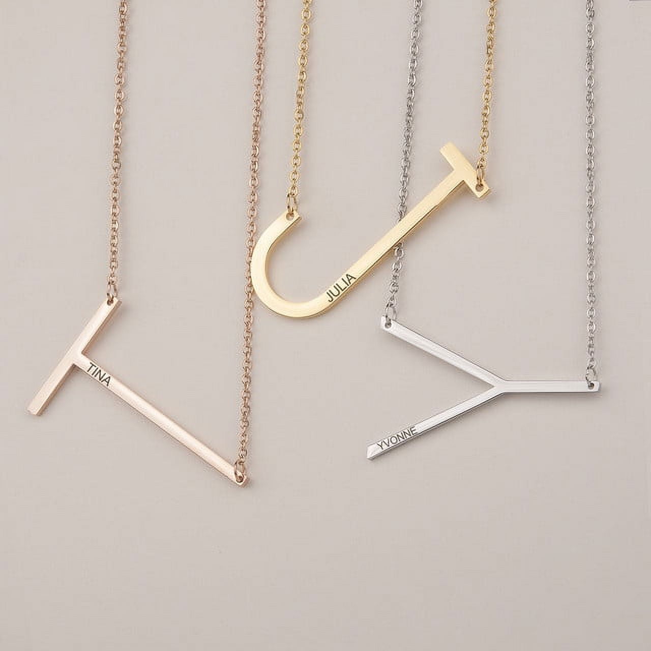 Personalized Initial Letter Necklace with Custom Engraving - Custom Initial Necklace - Oversized Letter Necklace - Sideways Initial Necklace for Women - Gift for Her - Jewelry Gift Set