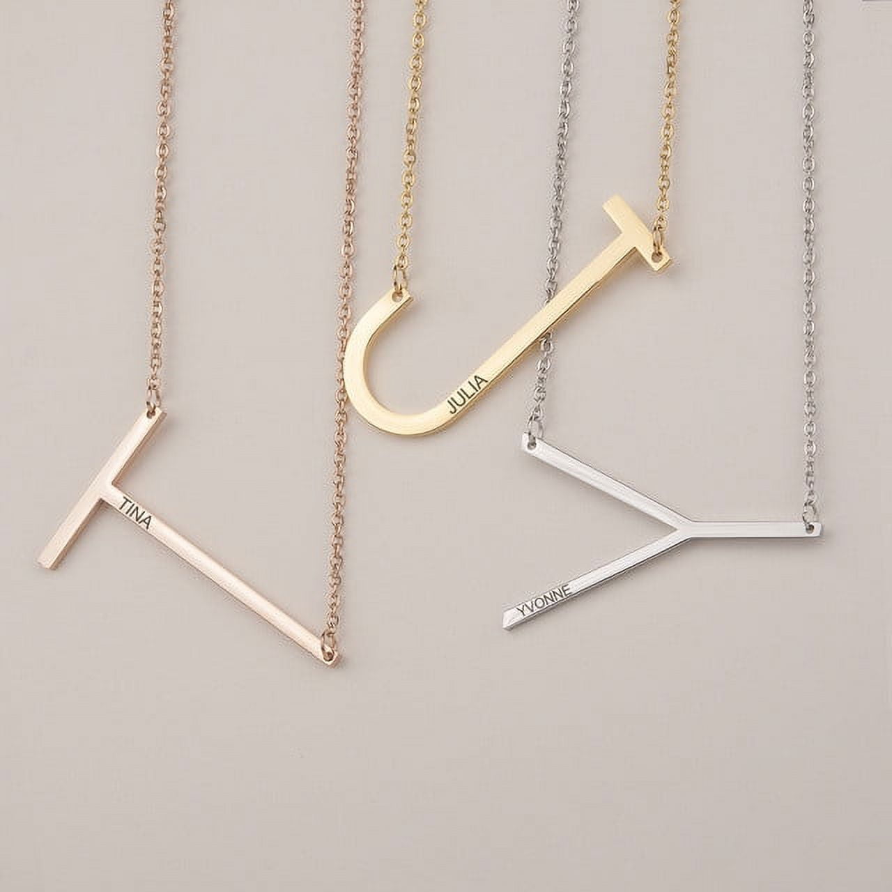 Gold Sideways Medium Initial Necklace – Four Sisters Boutique