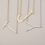 ANAVIA Personalized Initial Letter Necklace with Custom Engraving - Custom Initial Necklace - Oversized Letter Necklace - Sideways Initial Necklace for Women - Gift for Her - Jewelry Gift Set