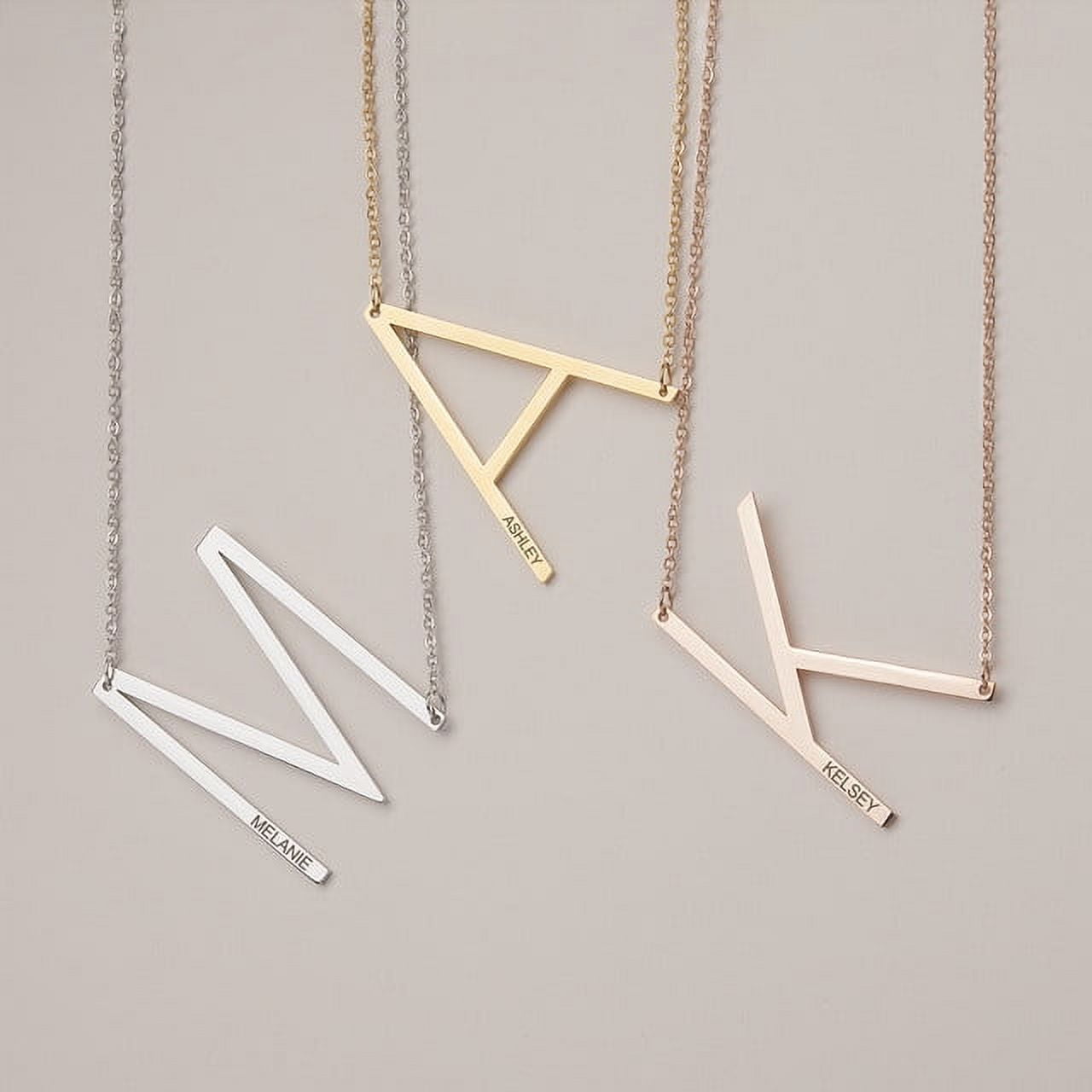 Personalized Initial Letter Necklace with Custom Engraving - Custom Initial Necklace - Oversized Letter Necklace - Sideways Initial Necklace for Women - Gift for Her - Jewelry Gift Set