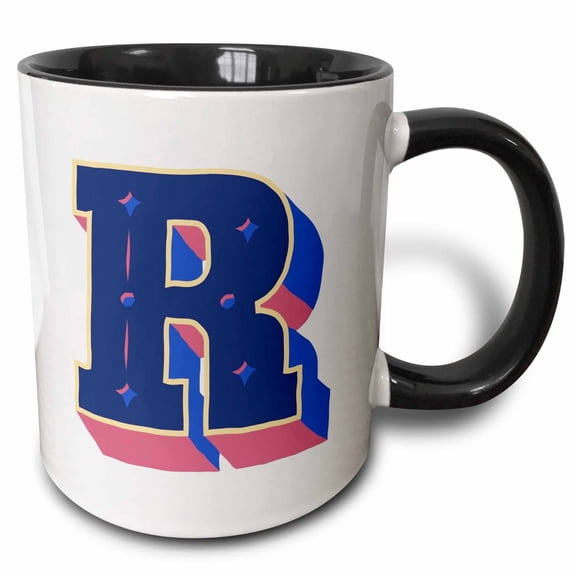 3drose, Personalized Initial Letter R 3d Blue, 11oz Two-tone Black Mug