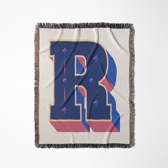 Personalized Initial Letter R 3D Blue, Woven Blanket