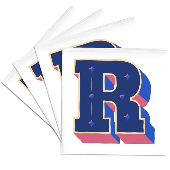 3drose, Personalized Initial Letter R 3d Blue, Set of 4 Ceramic Tile Coasters