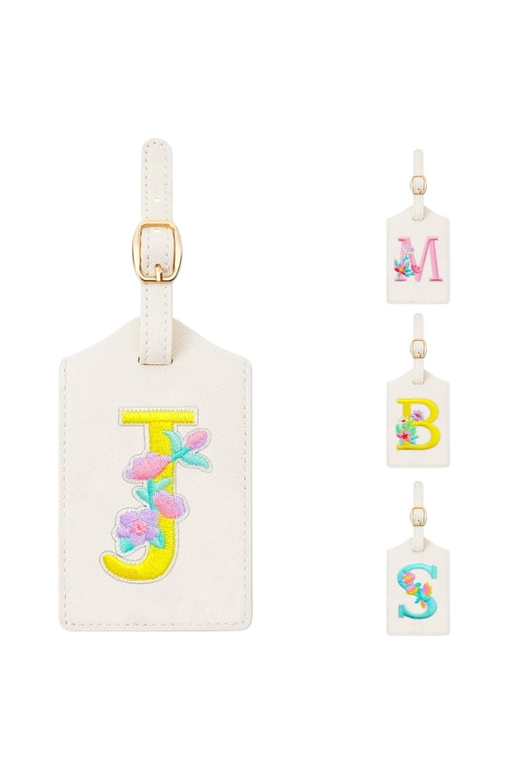 Personalized Initial Luggage Tag for Suitcase,Cute Embroidered Letter Leather