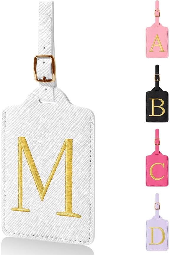Personalized Initial Luggage Tags for Suitcases, Leather Letter Luggage Tags with Privacy Name Card, Embroidered Monogrammed Travel Bag Backpack Tags