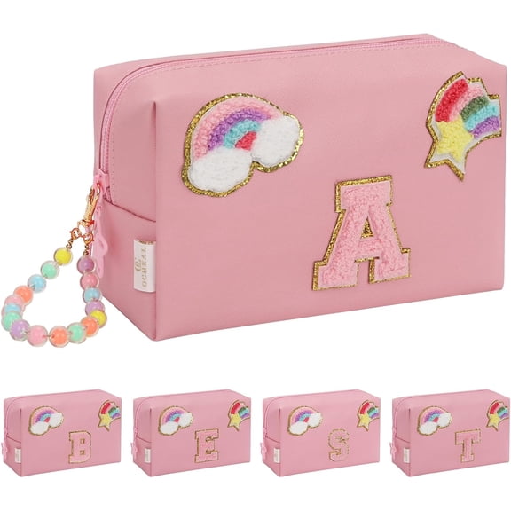 Personalized Initial Makeup Bag, Birthday Gifts for Girls 4 5 6 7 8 9 10 11 12 13 14 15 Old, Cute Bag Small Toiletry Bag Travel Make Up Organizer, for Teen Girl Women ,